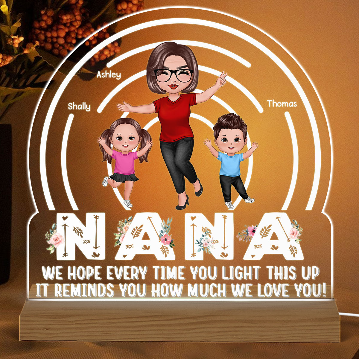 Happy Grandma Grandkids Light Up This Personalized Acrylic Custom Shape LED Night Light