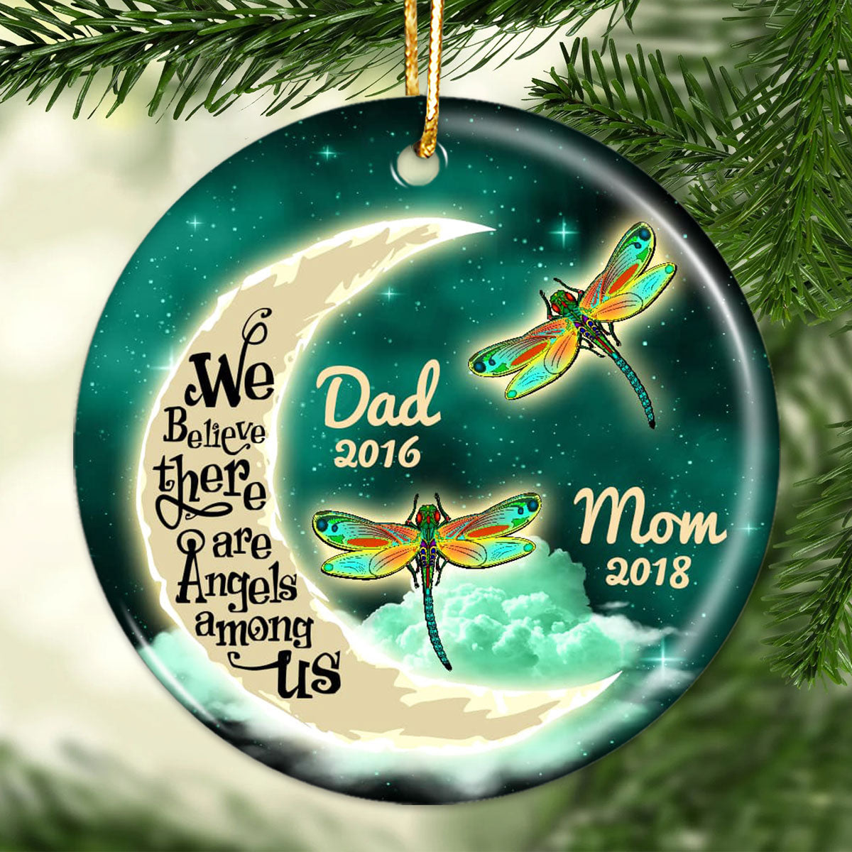 Moon And Dragonflies Memorial Personalized Circle Ornament