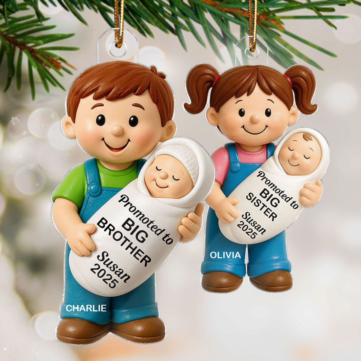 Promoted To Big Sister Big Brother Personalized Acrylic Ornament, New Big Brother, New Big Sister Gift