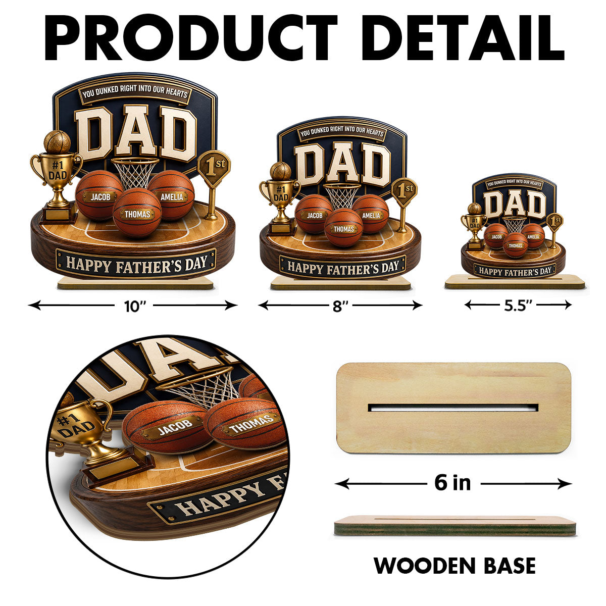 Basketball Trophy You Dunked Right Into Our Hearts - Personalized 2-Layered Wooden Plaque - Father's Day Gift For Dad, Husband