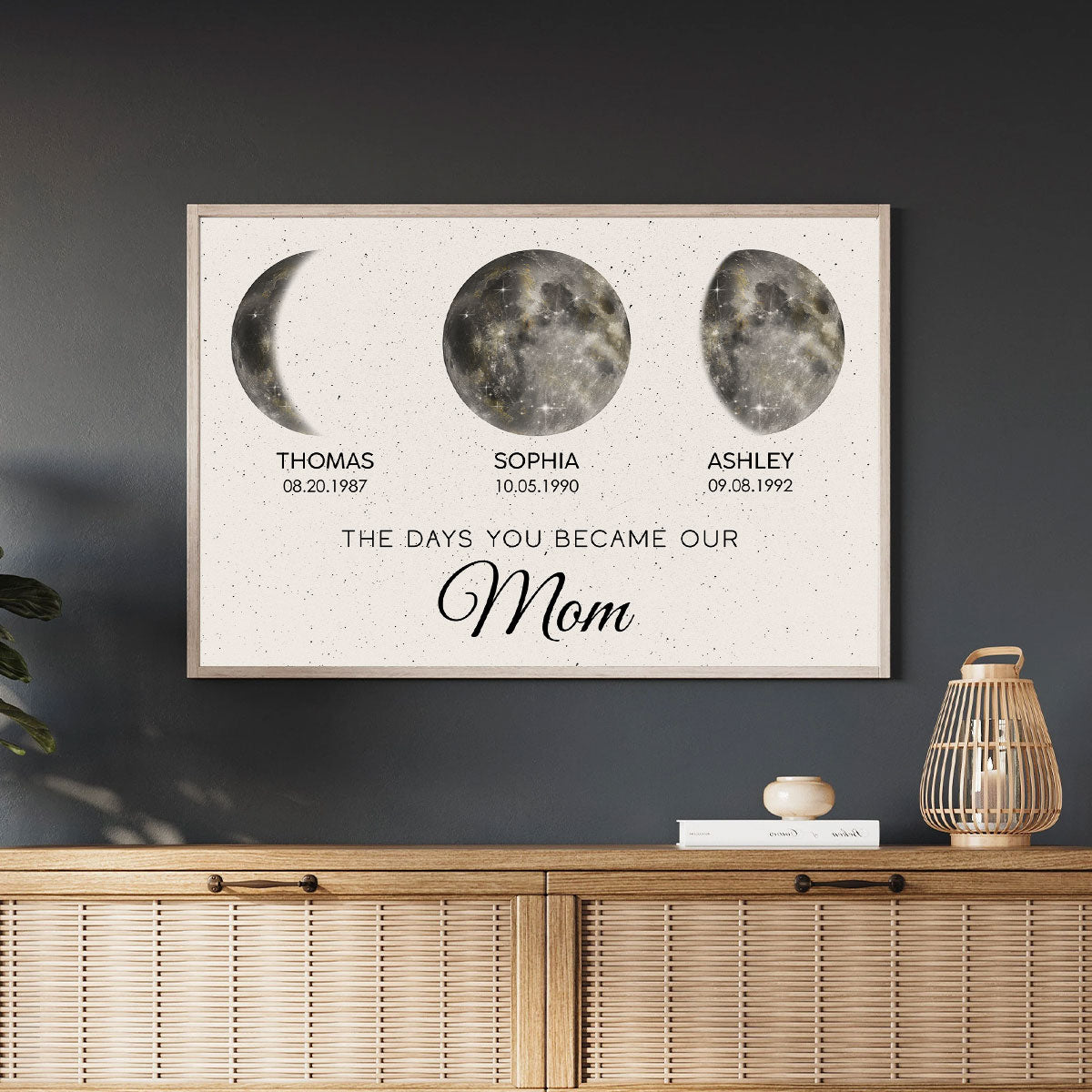 The Day You Became Mom Custom Birth Moon Phase Golden Dust Personalized Poster | A Heartfelt Gift for Mom’s Birthday, Mother’s Day, or Just Because