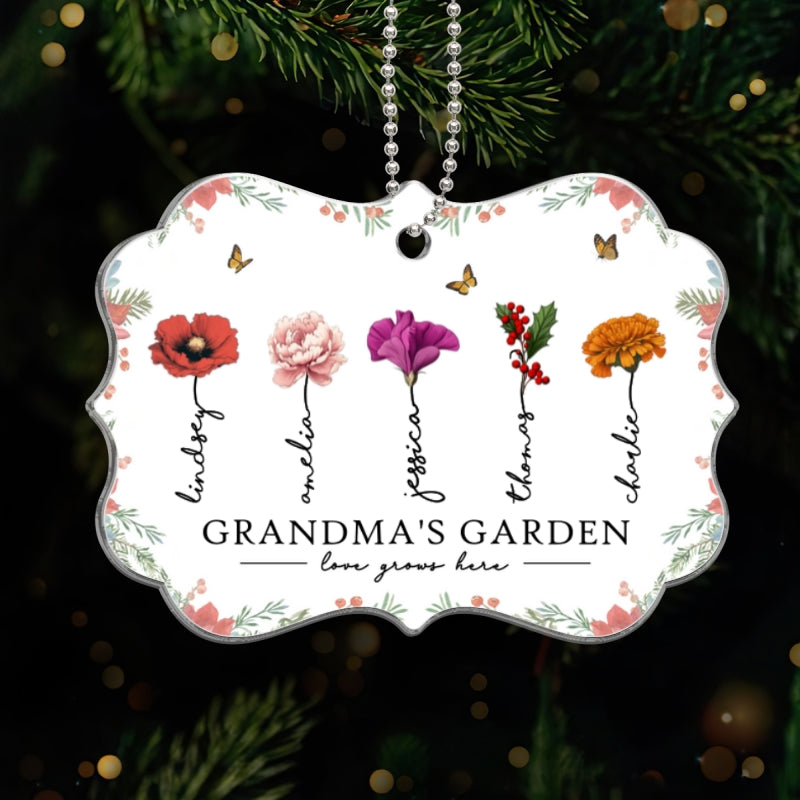 Grandma‘s Garden Beautiful Birth Month Flowers Christmas Gift For Grandma Mom Personalized Acrylic Ornament
