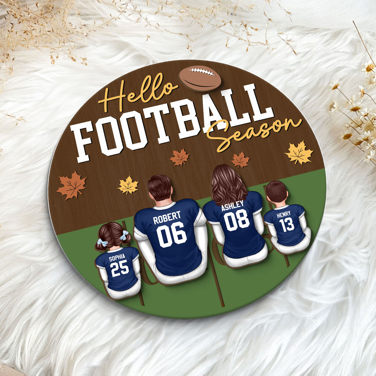 Hello Football Season Family Sitting Personalized 2-Layer Wooden Plaque, Gift For Husband, Wife, Dad, Mom