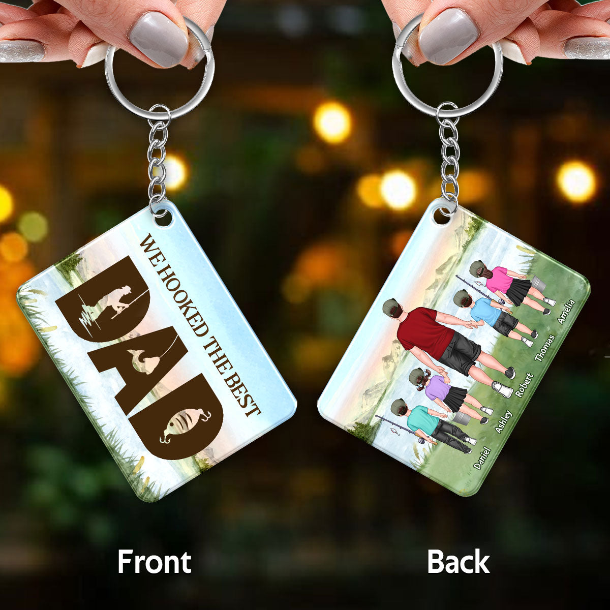 Fishing Dad Grandpa Walking Man And Kids Personalized Acrylic Keychain