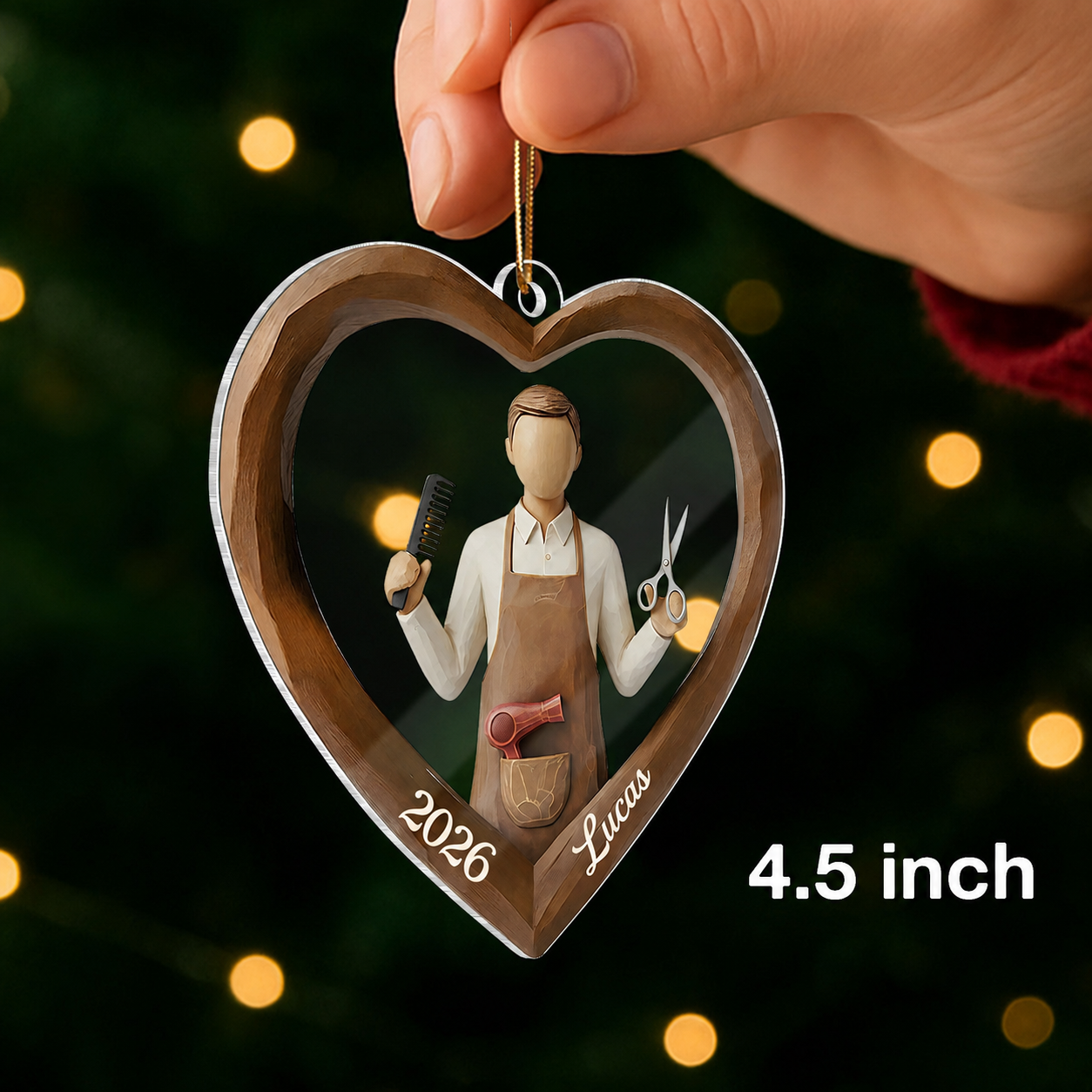 3D Effect Wooden Hairdresser - Personalized Acrylic Ornament - Unique Christmas Gift For Hairdressers