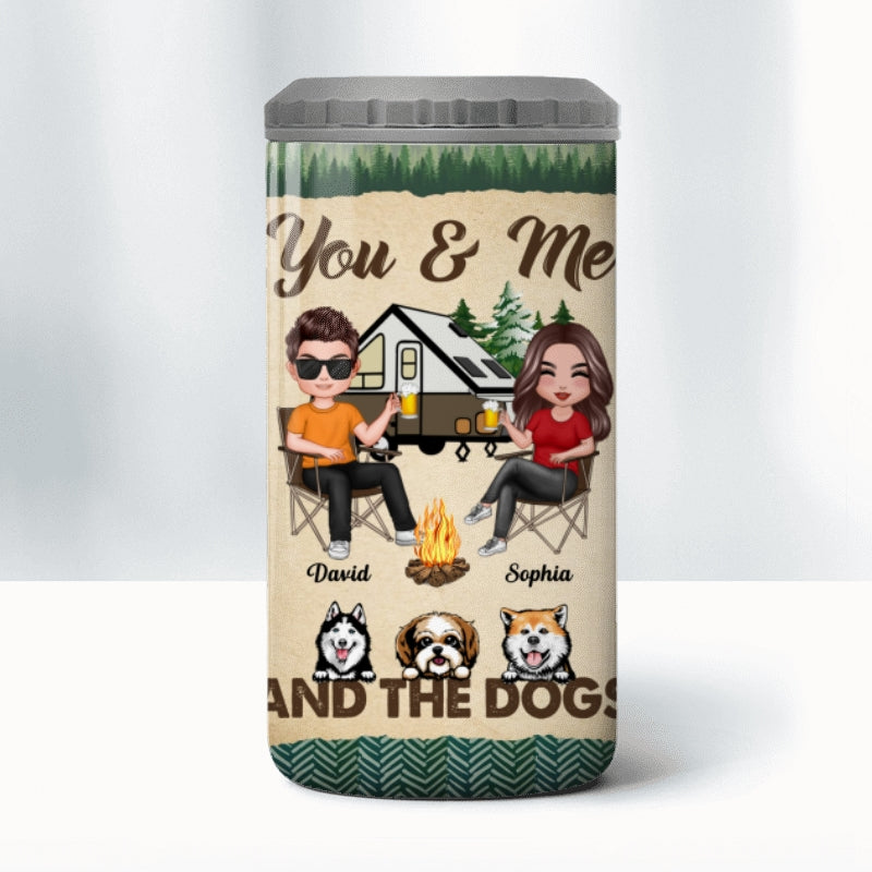 Doll Couple Camping With Dogs Personalized 4 In 1 Can Cooler