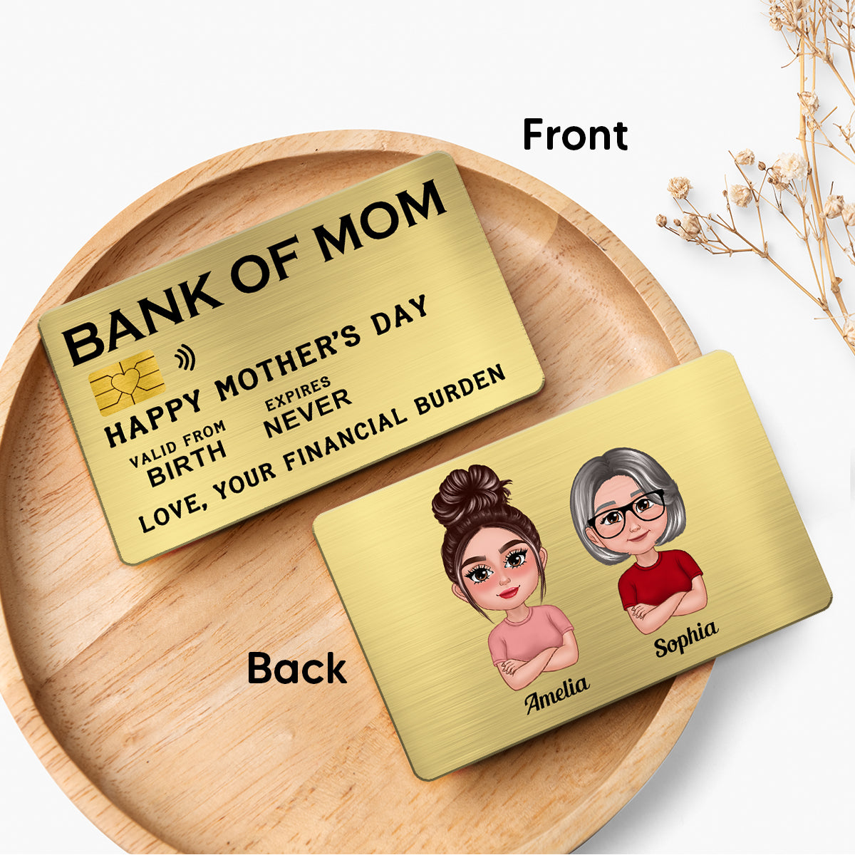 Bank Of Mom Pretty Mother Daughter Son Personalized Wallet Insert Metal Wallet Card