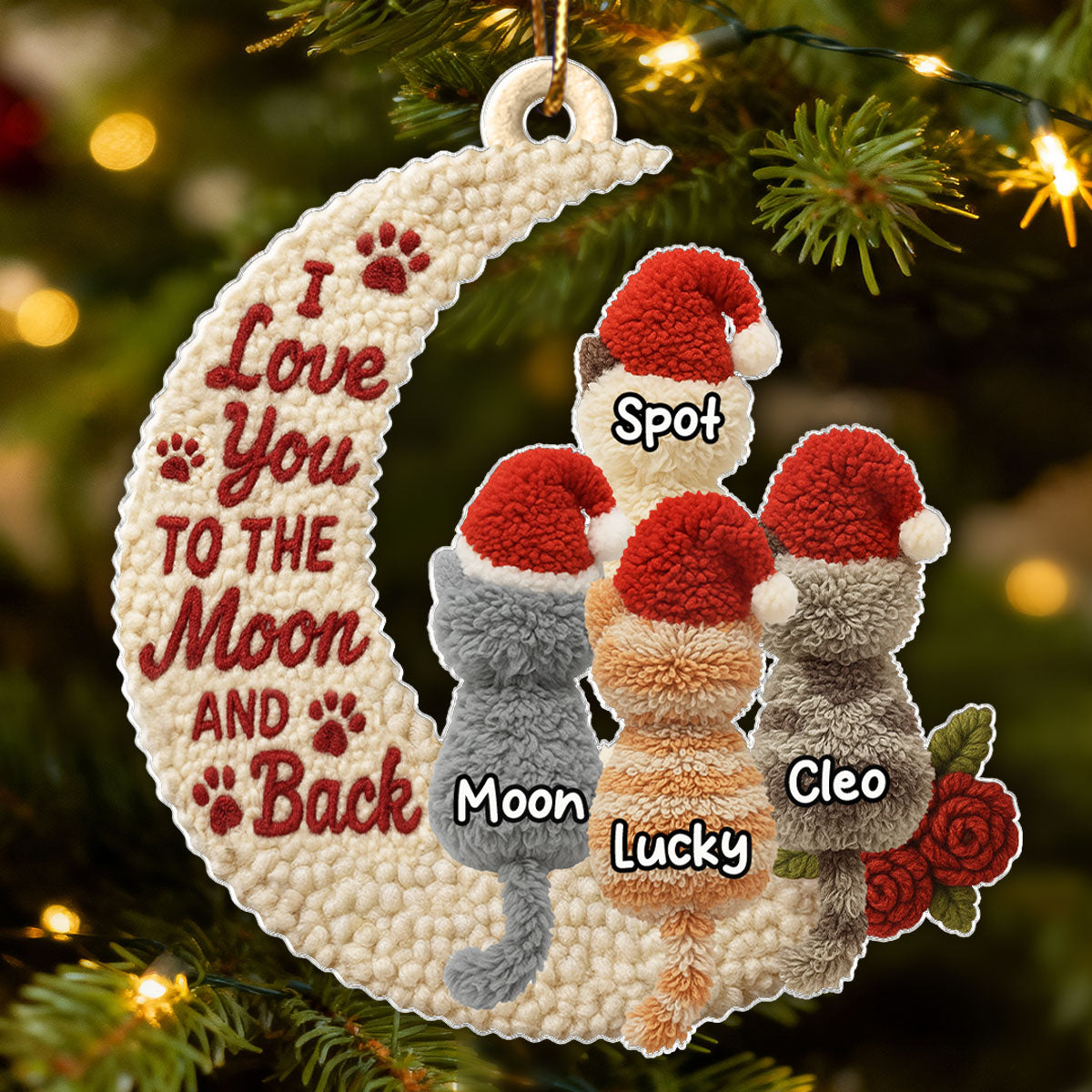 Love My Cats to the Moon and Back Latch Hook Yarn Faux - Personalized Acrylic Ornament - Christmas Gift for Cat Lovers
