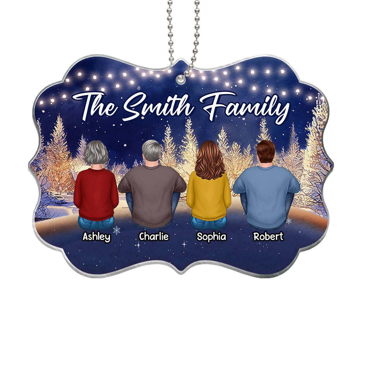Family Sitting In Christmas Night Personalized Acrylic Ornament