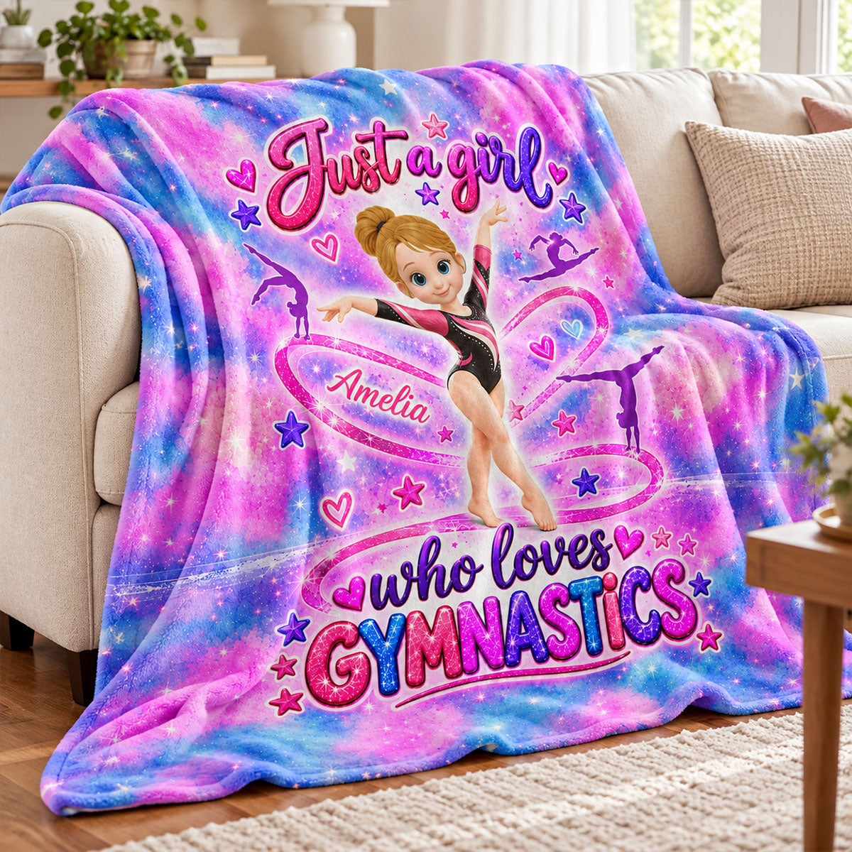 Just a Girl Who Loves Gymnastic - Personalized Fleece Blanket - Christmas Gift for Daughter, Granddaughter