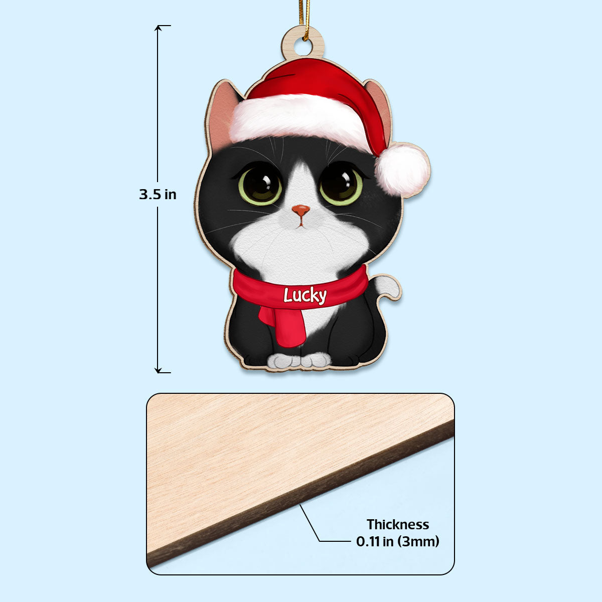 Watercolor Cute Cats Christmas Hat Personalized Wooden Ornament