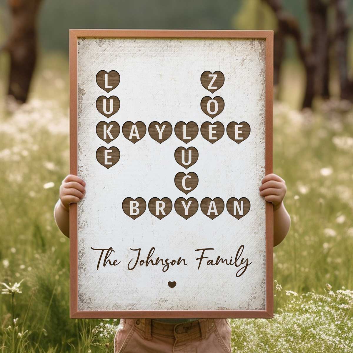 Family Heart Crossword Art - Created In A Moment, Treasured Forever Personalized Poster