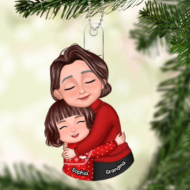 Christmas New Face Grandma & Grandkid Hugging Eyes Closed Personalized Acrylic Ornament