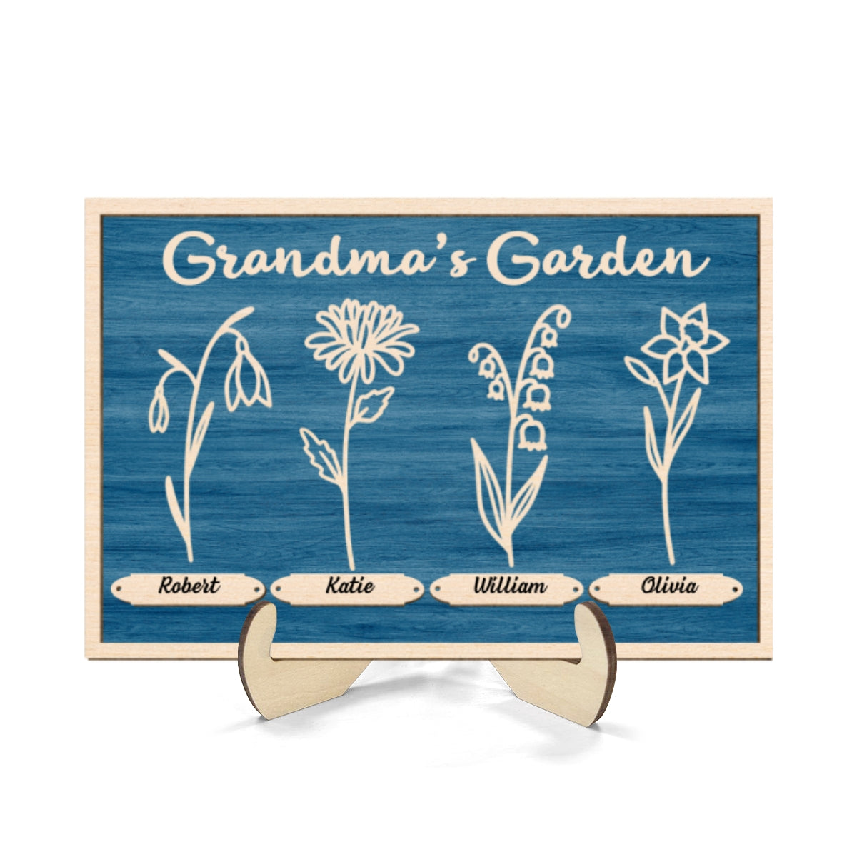 Grandma Mom Garden Outline Birth Month Flowers Personalized 2-layer Wooden Plaque
