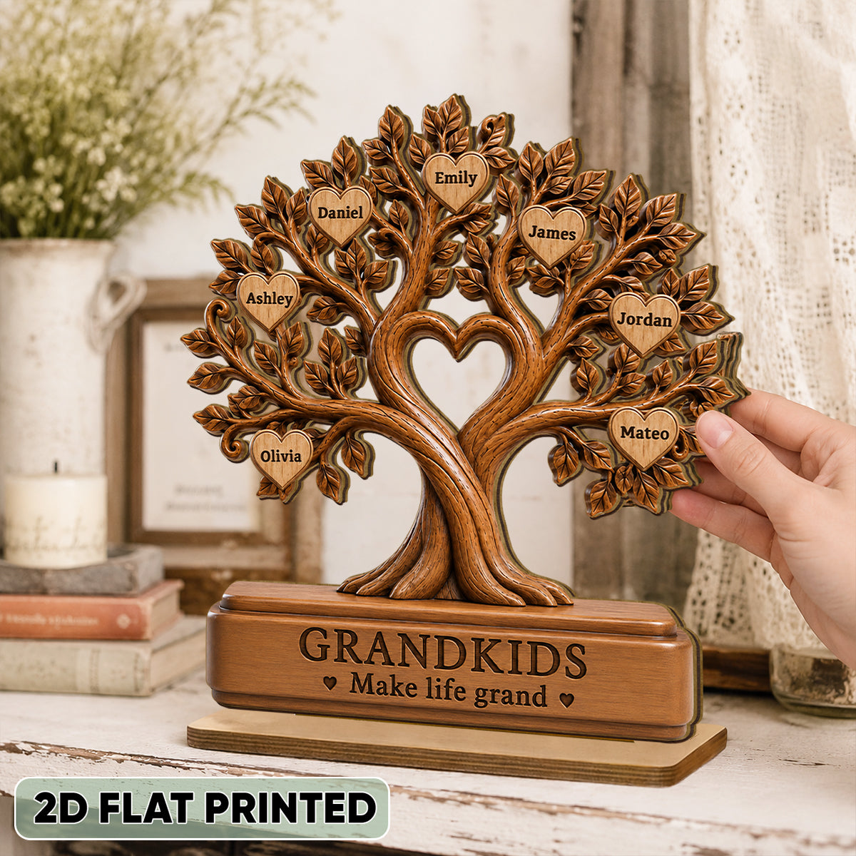 Grandkids Make Life Grand - Personalized 2-Layered Wooden Plaque - Gift for Grandma, Grandpa, Grandparents, Family Keepsake