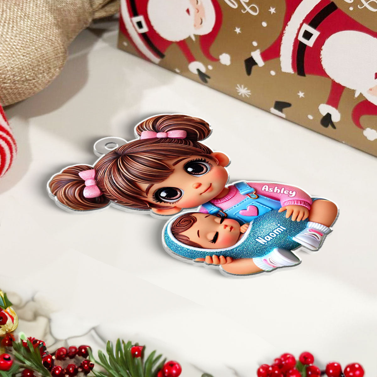 Personalized Big Sister Holding Baby Personalized 2D Flat Acrylic Christmas Ornament, Christmas Gift For Daughter Granddaughter