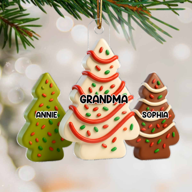 3D Effect Christmas Tree Cakes Grandma Grandkids - Personalized Acrylic Ornament