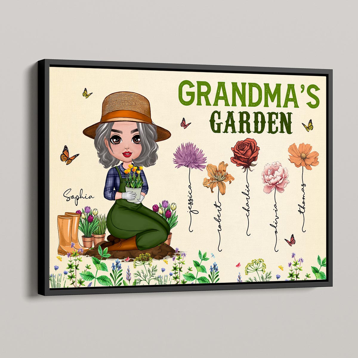 Grandma‘s Garden Doll Grandma Mom Vintage Birth Month Flowers Personalized Horizontal Poster