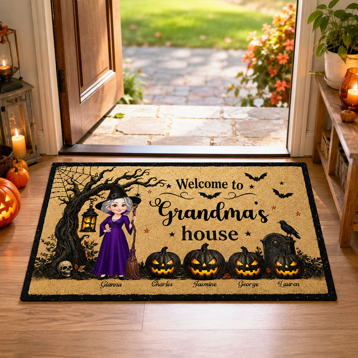 Welcome To Grandma House Grandma Wicth - Personalized Doormat - Halloween Decoration