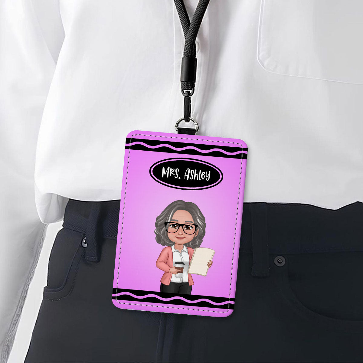 Crayon Themed Teacher Name Personalized ID Badge Holder, Back To School Gift