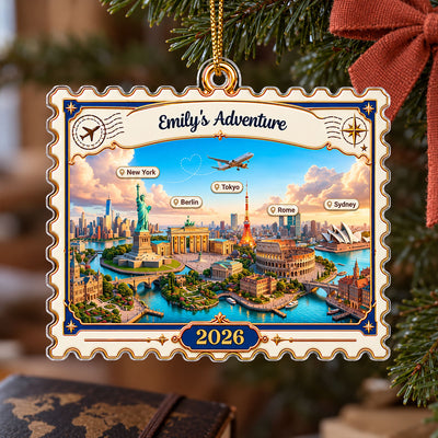 Travel Destinations Stamp 2D Flat Printed - Personalized Acrylic Ornament - Traveling Destination Keepsake, Christmas Gift For Traveling Lovers