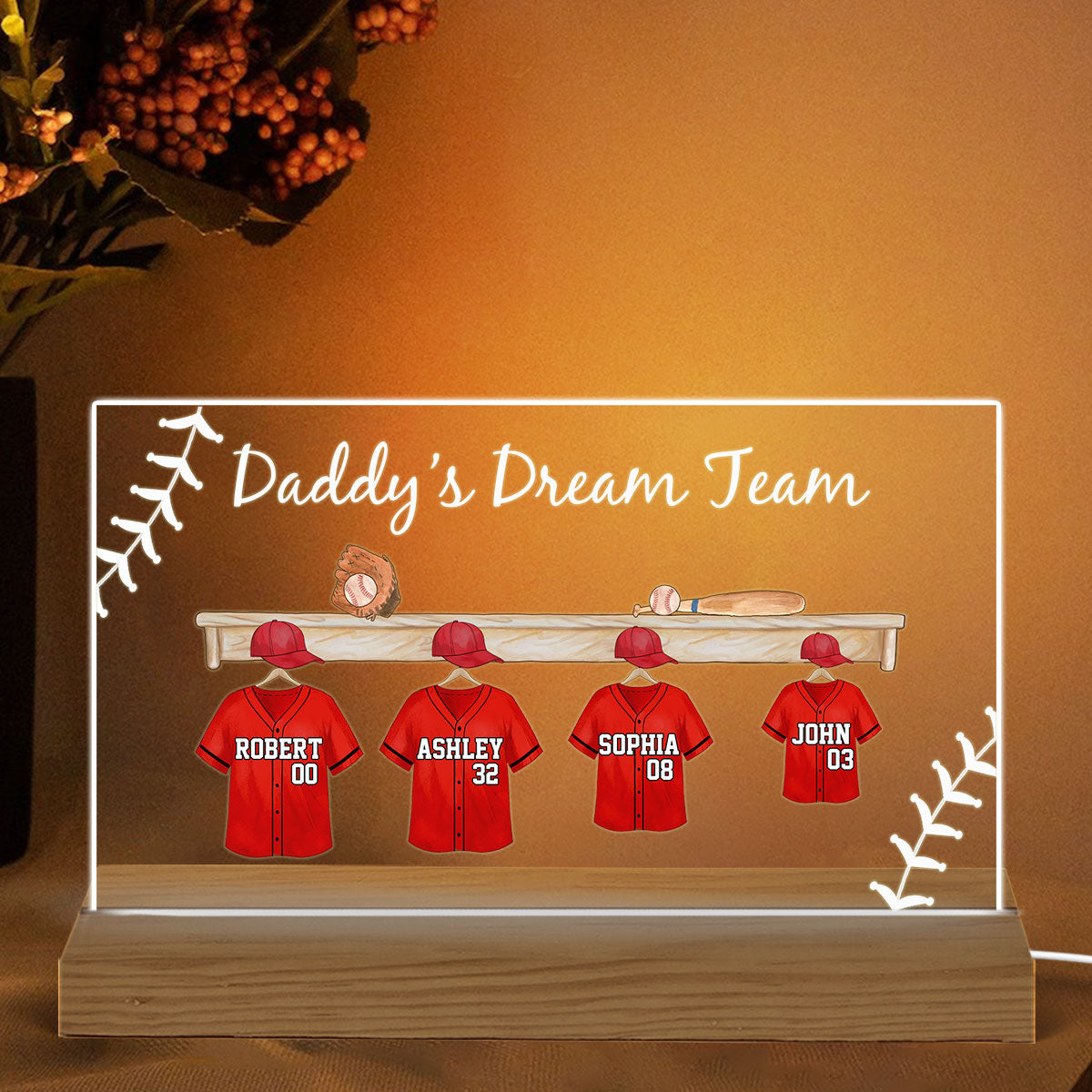 Baseball Daddy Team Personalized Acrylic Custom Shape LED Night Light