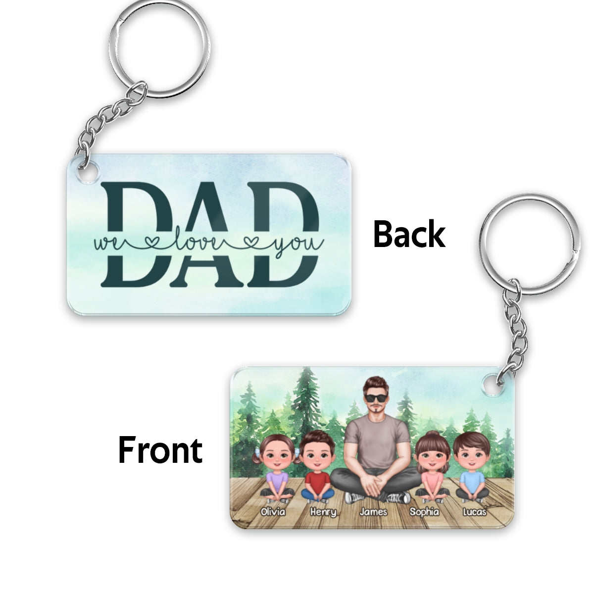 Best Dad Ever Real Man And Kids Sitting Forest Personalized Acrylic Keychain