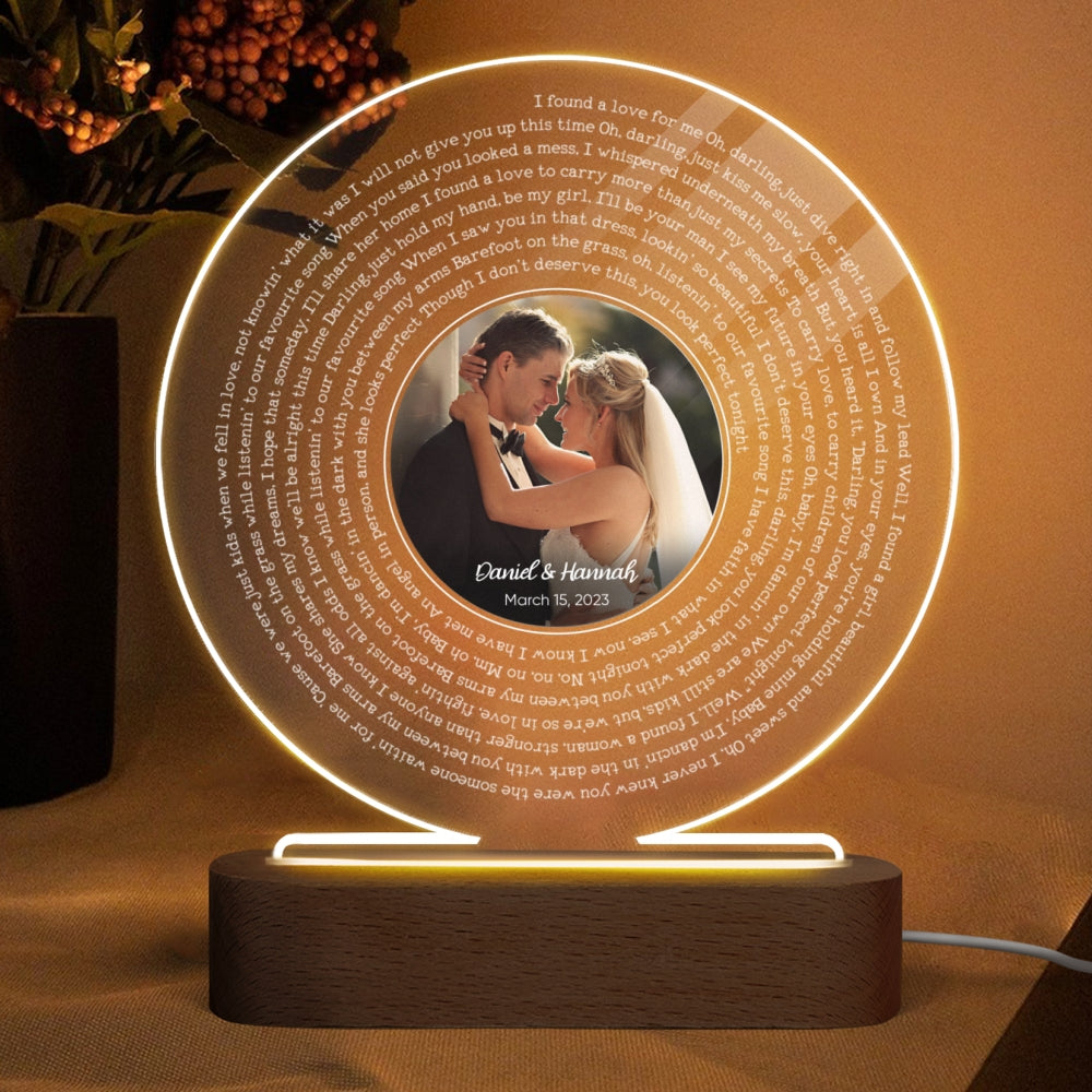 Personalized Vinyl Record Song with Lyrics Personalized Acrylic Circle LED Night Light, Personalized Gift for Her for Him, Wedding Song Gift