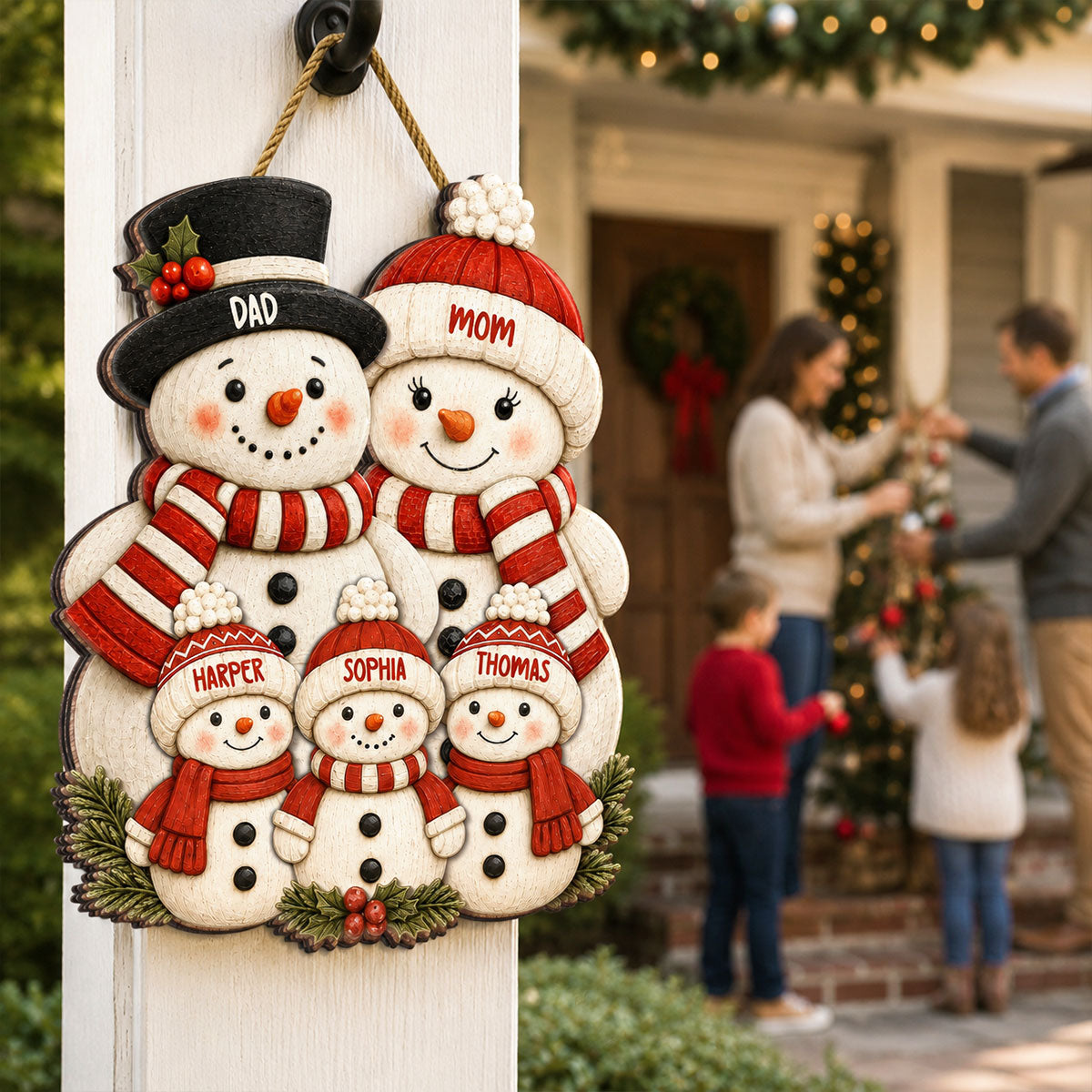 Cute Snowman Grandparents & Grandkids 2D Flat Printed - Personalized Wooden Sign - Christmas Decor For Family, Grandma, Grandpa