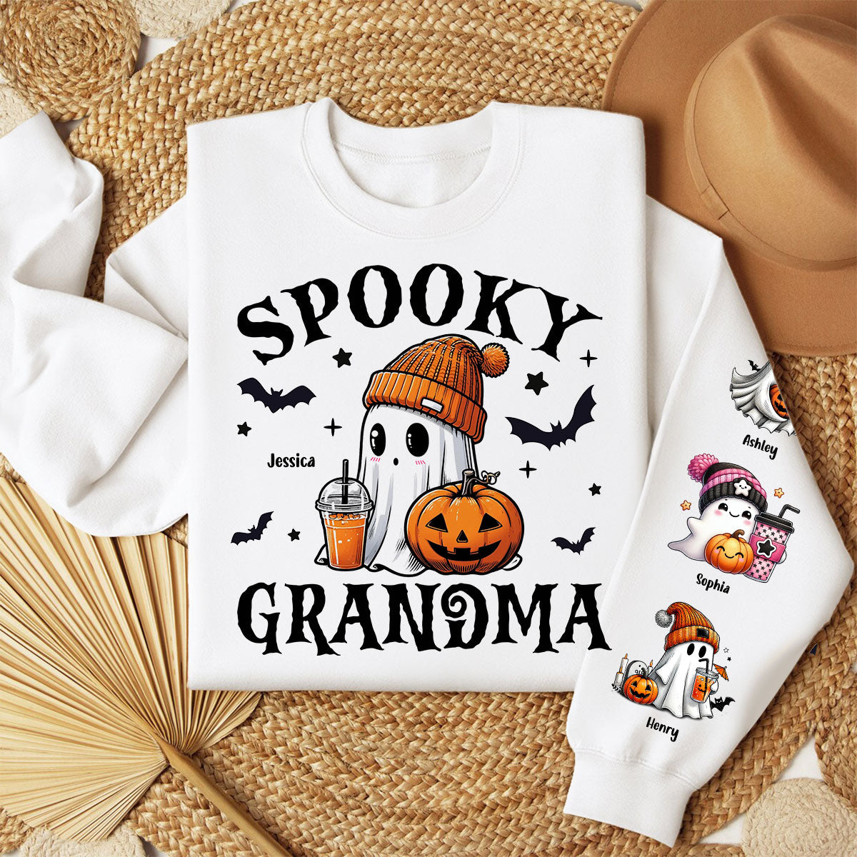 Halloween Grandma Mom Cute Boo Personalized Sleeve Printed Sweatshirt