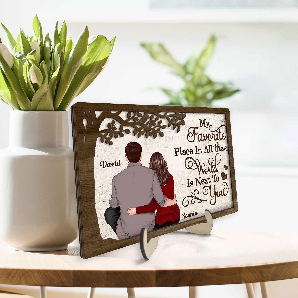 My Favorite Place In All The World Couple Personalized 2-Layer Wooden Plaque, Valentine‘s Day Gift For Him, For Her