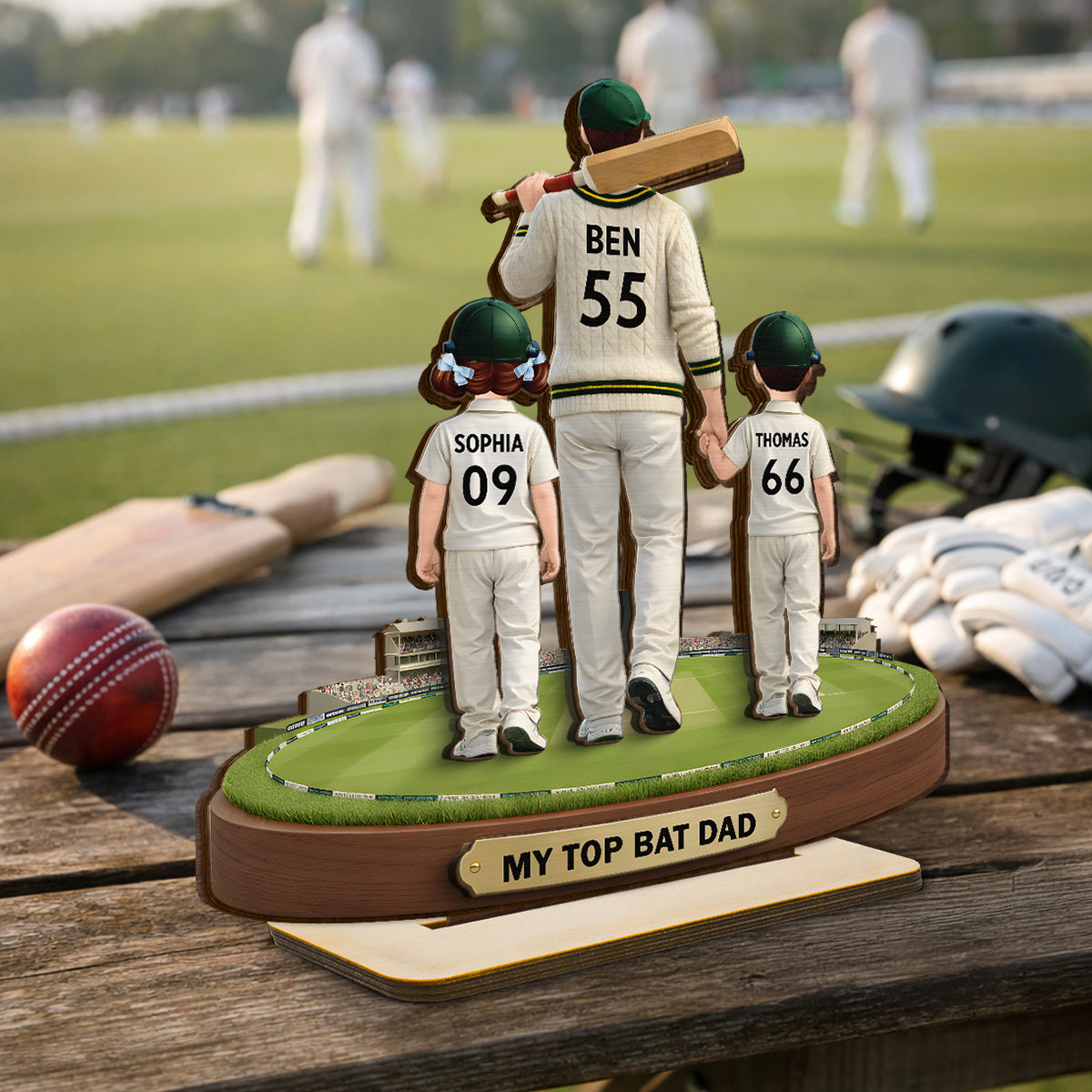 My Top Bat Dad Cricket - Personalised 2-Layered Wooden Plaque - UK Father's Day Gift, Heartfelt Gift For Dad
