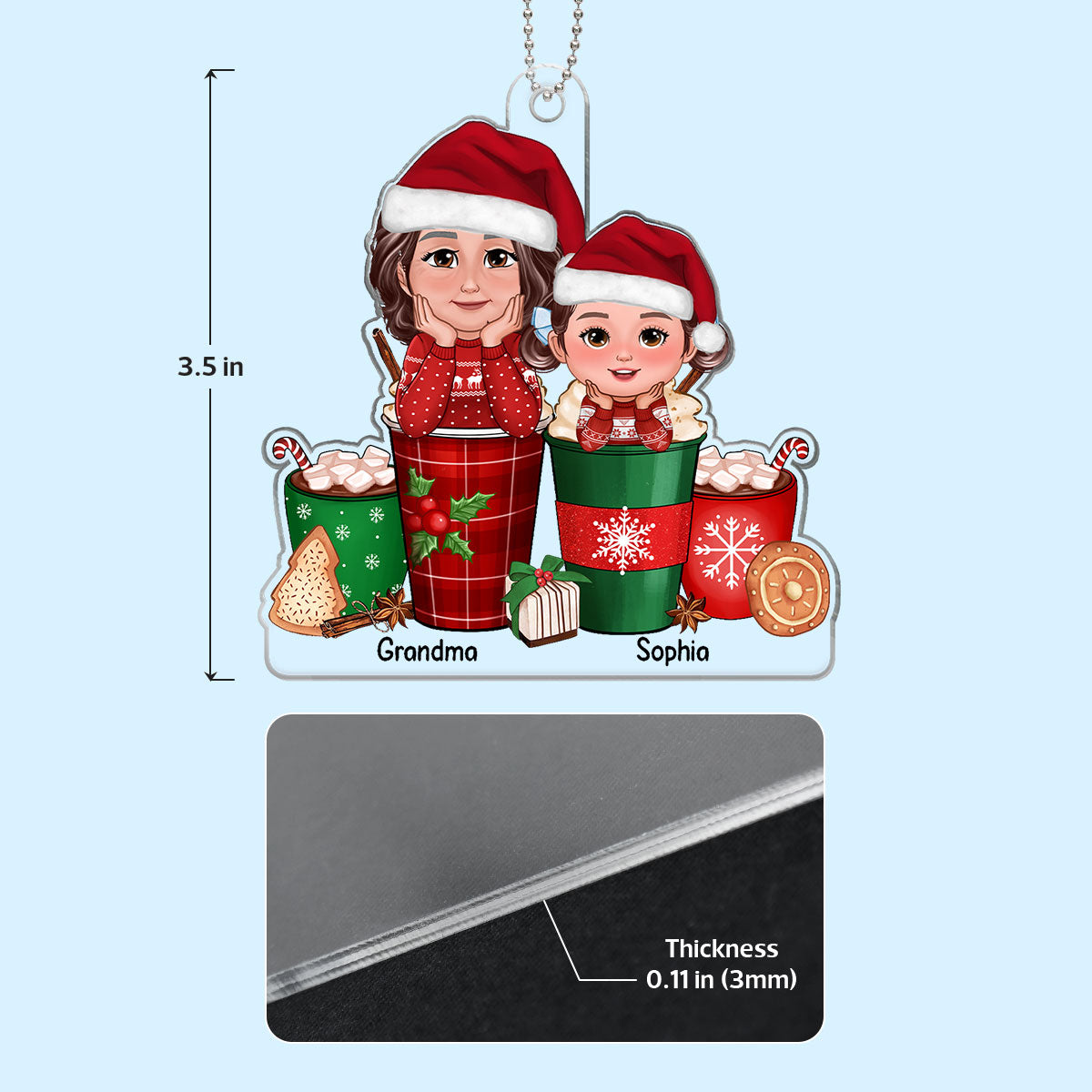 Grandma Grandkids On Christmas Coffee Cups Personalized Acrylic Ornament