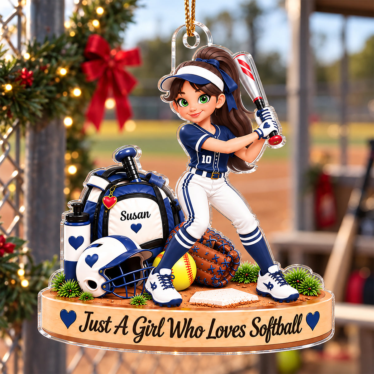 Just a Girl Who Loves Baseball Softball - Personalized Acrylic Ornament - Christmas Gift for Daughter, Granddaughter, Niece