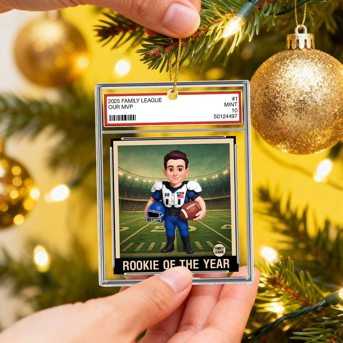 American Football Player All Star Trading Card Style - Personalized Acrylic Ornament - Christmas Gift For Son, Grandson