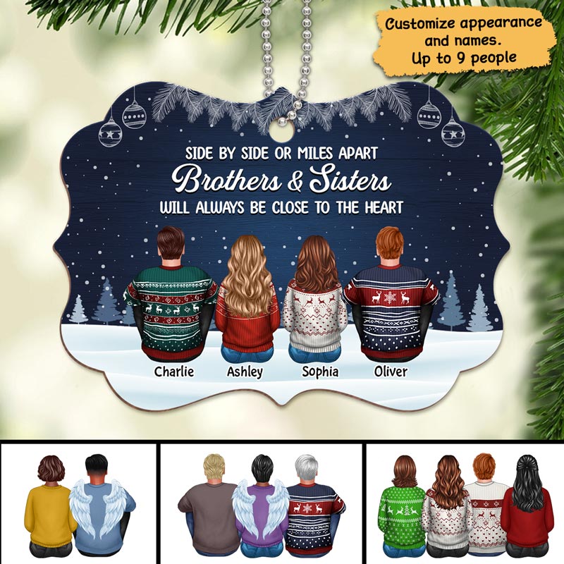 Christmas Night Side By Side Family Siblings Personalized Wooden Ornament