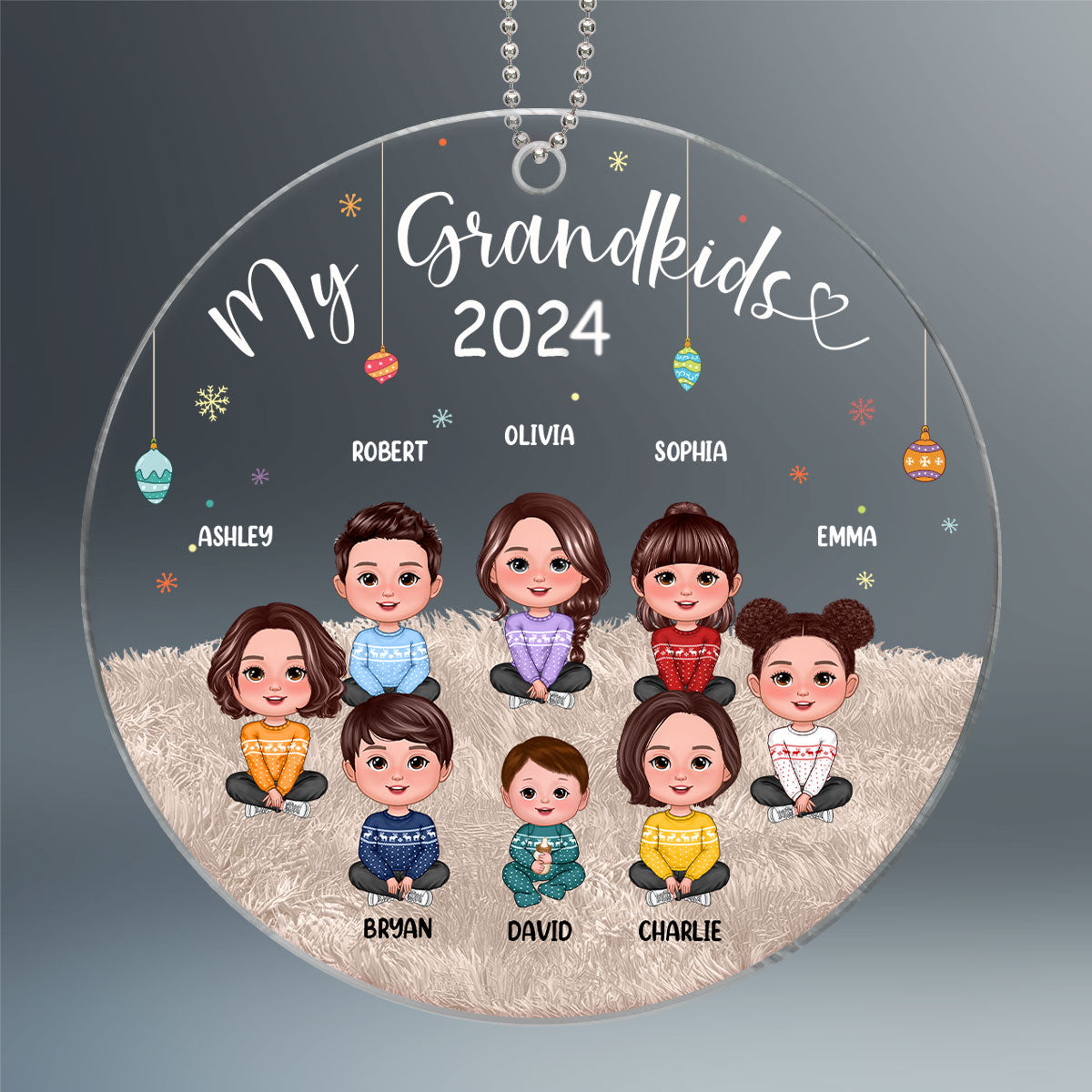Christmas My Grandkids Cute Doll Kids Sitting Personalized Acrylic Ornament