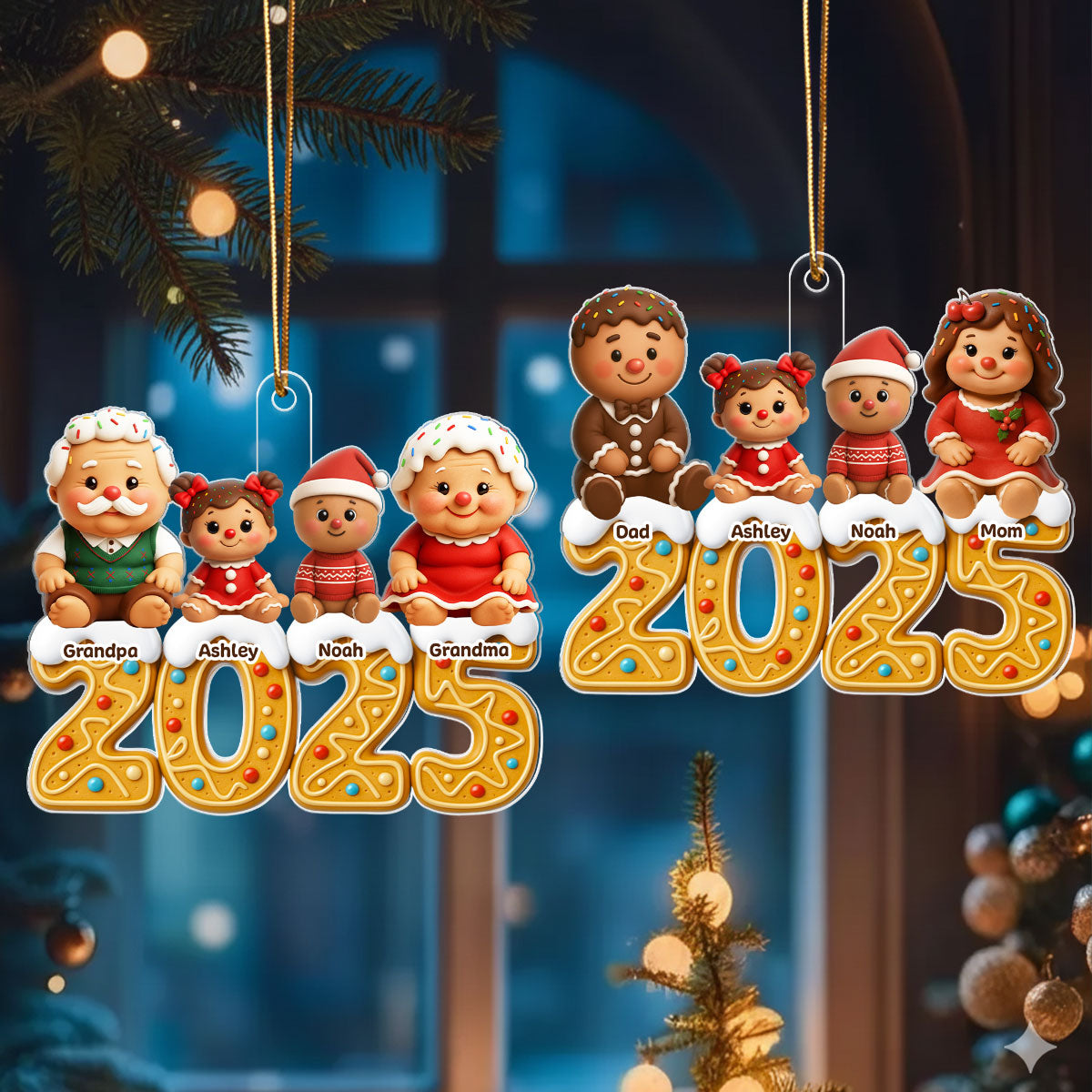 Gingerbread Family 2025 - Personalized Acrylic Ornament - Festive Christmas Decor