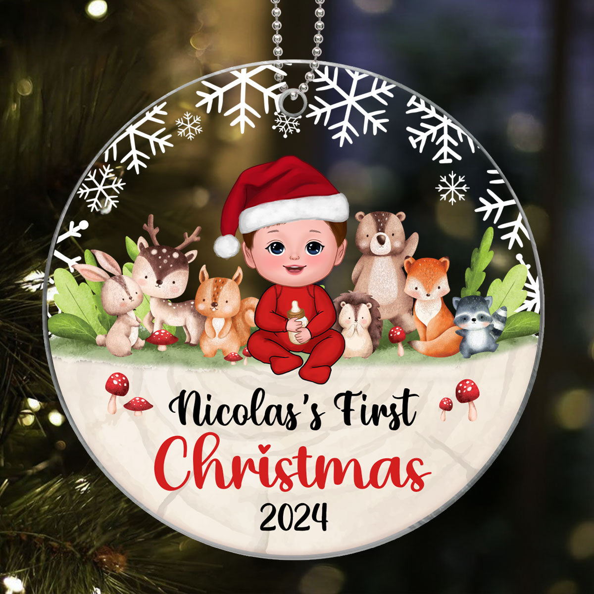 Woodland Animals Baby's First Christmas Personalized Acrylic Ornament