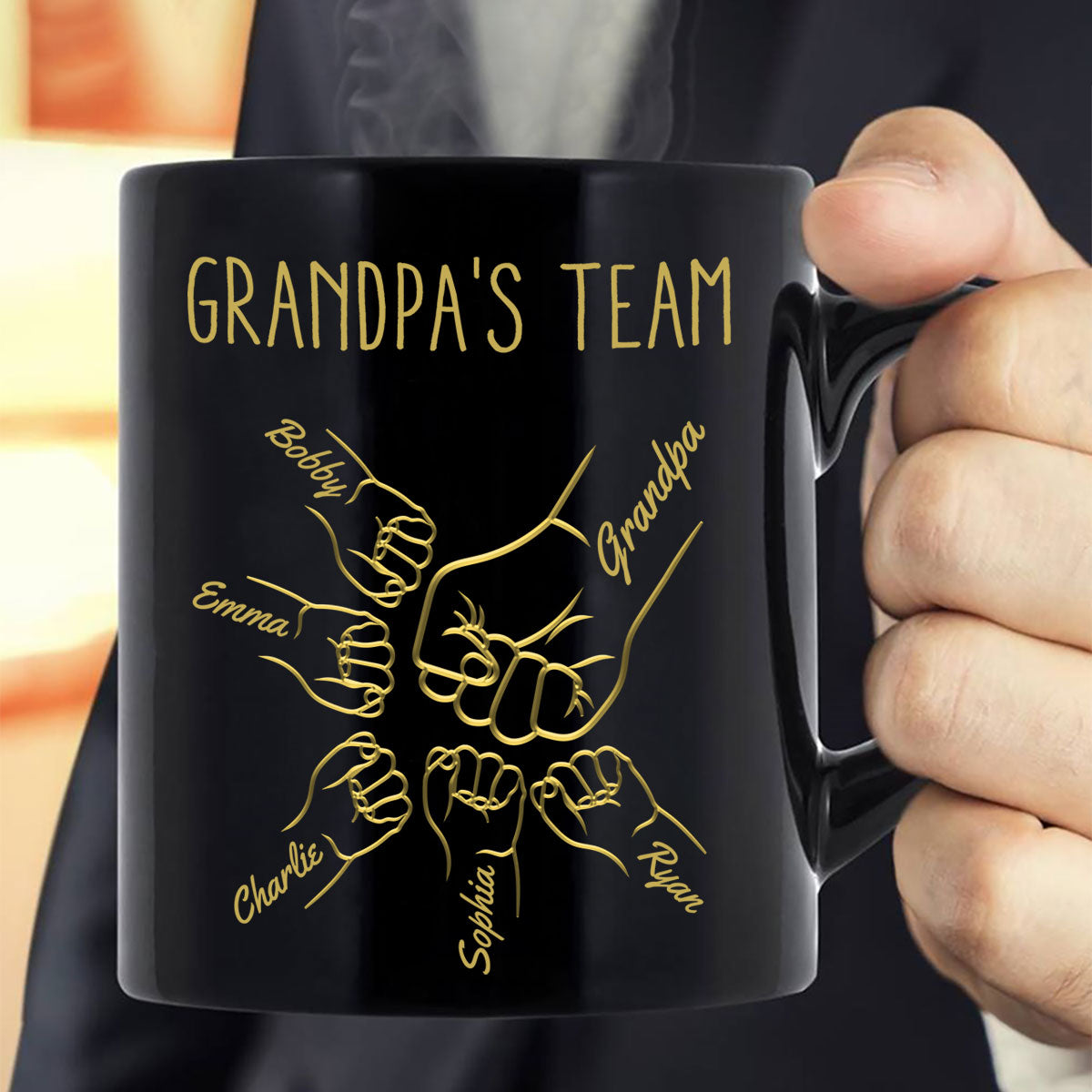 Best Dad Papa Grandpa Fist Bump Outline Metal Personalized Mug, Unique Father's Day Gift for Dad for Husband