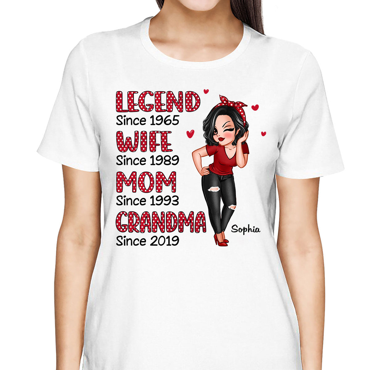 Polka Dot Pattern Pretty Legend Wife Mom Grandma Personalized Shirt