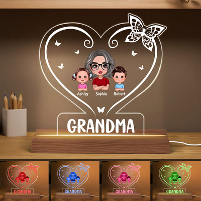 Doll Grandma Grandkids Heart Butterfly Personalized Custom Shape LED Night Light