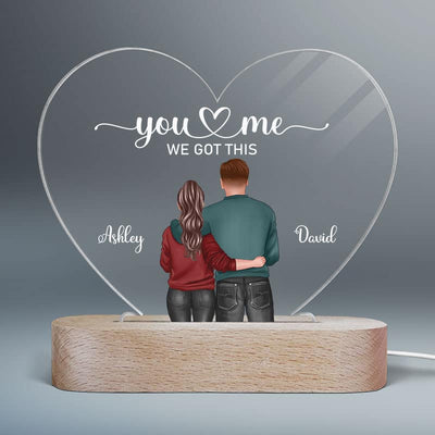 Couple Hugging Valentine‘s Day Gift For Him Gift For Her - Personalized Heart Plaque LED Night Light - Acrylic LED Lamp