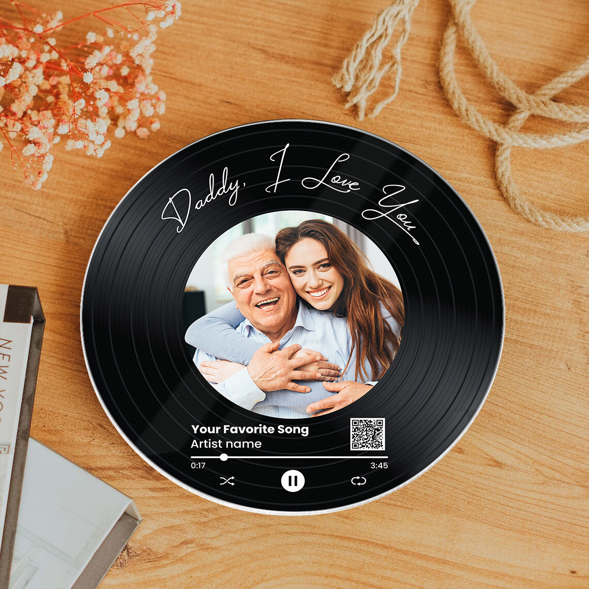 Daddy We Love You Upload Photo Favorite Song Scannable QR Code Personalized Acrylic Record Plaque