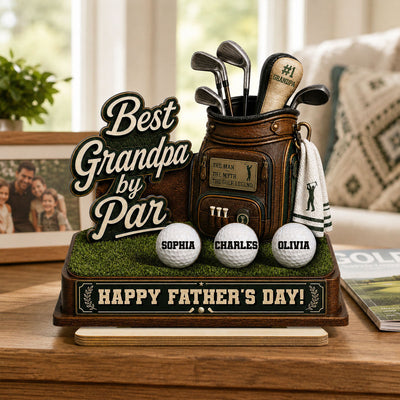 Best Grandpa By Par Custom Kid Name - Personalized 2-Layered Wooden Plaque - Father's Day Gift For Golf Grandpa, Dad, Husband