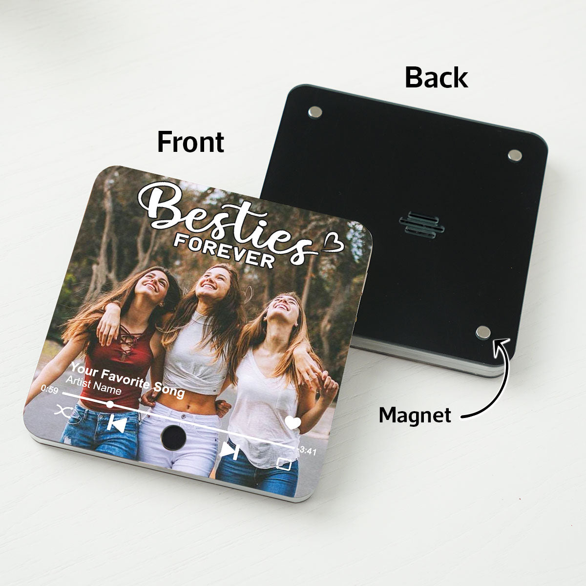 Besties Forever Upload Photo Personalized Music Fridge Magnet, Heartfelt Gift For Best Friends, BFF