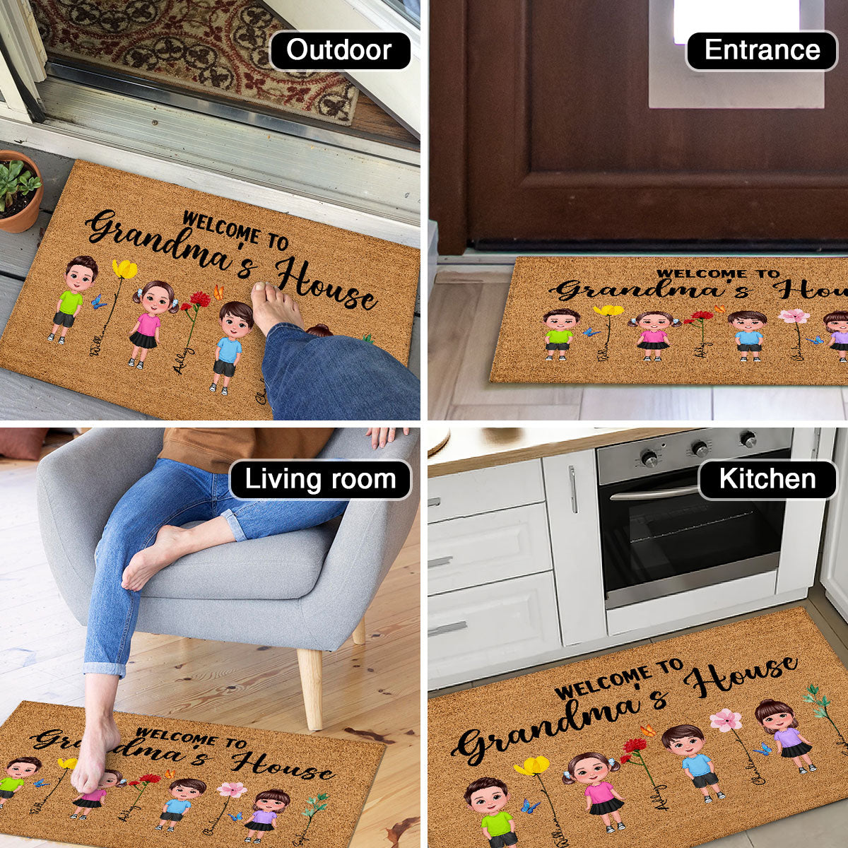 Welcome To Grandma Grandpa Grandparents House Grandkids Standing Watercolor Flowers Personalized Doormat