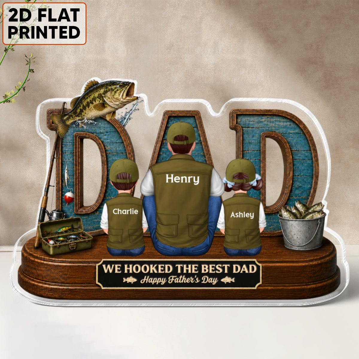 Fishing Dad And Kids We Hooked The Best Dad - Personalized Acrylic Block Plaque - Father's Day Gift For Dad, Husband