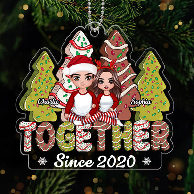 Christmas Tree Cakes Couple Sitting Together Personalized Acrylic Ornament