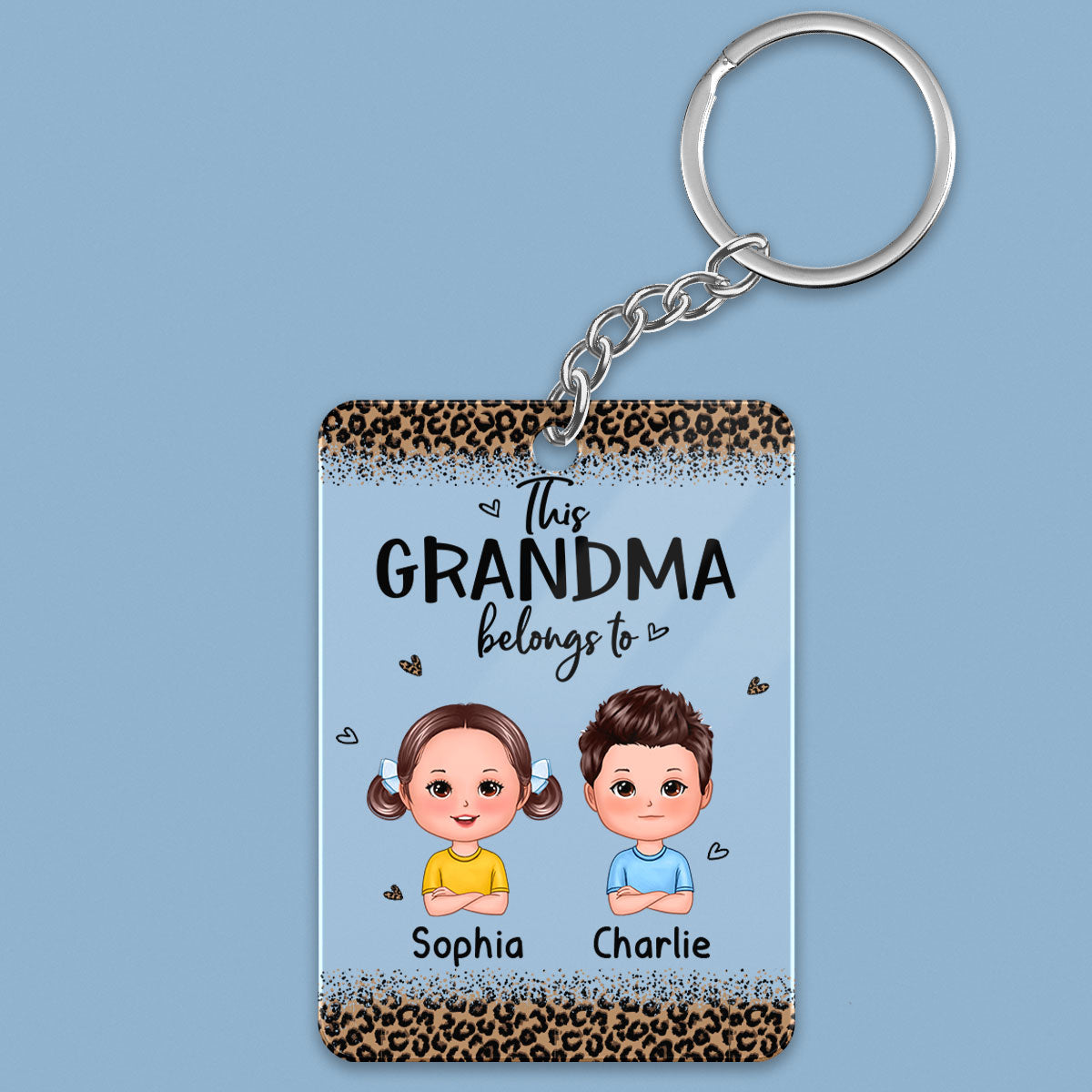 Leopard This Grandma Mom Auntie Belongs To Doll Kids Personalized Acrylic Keychain